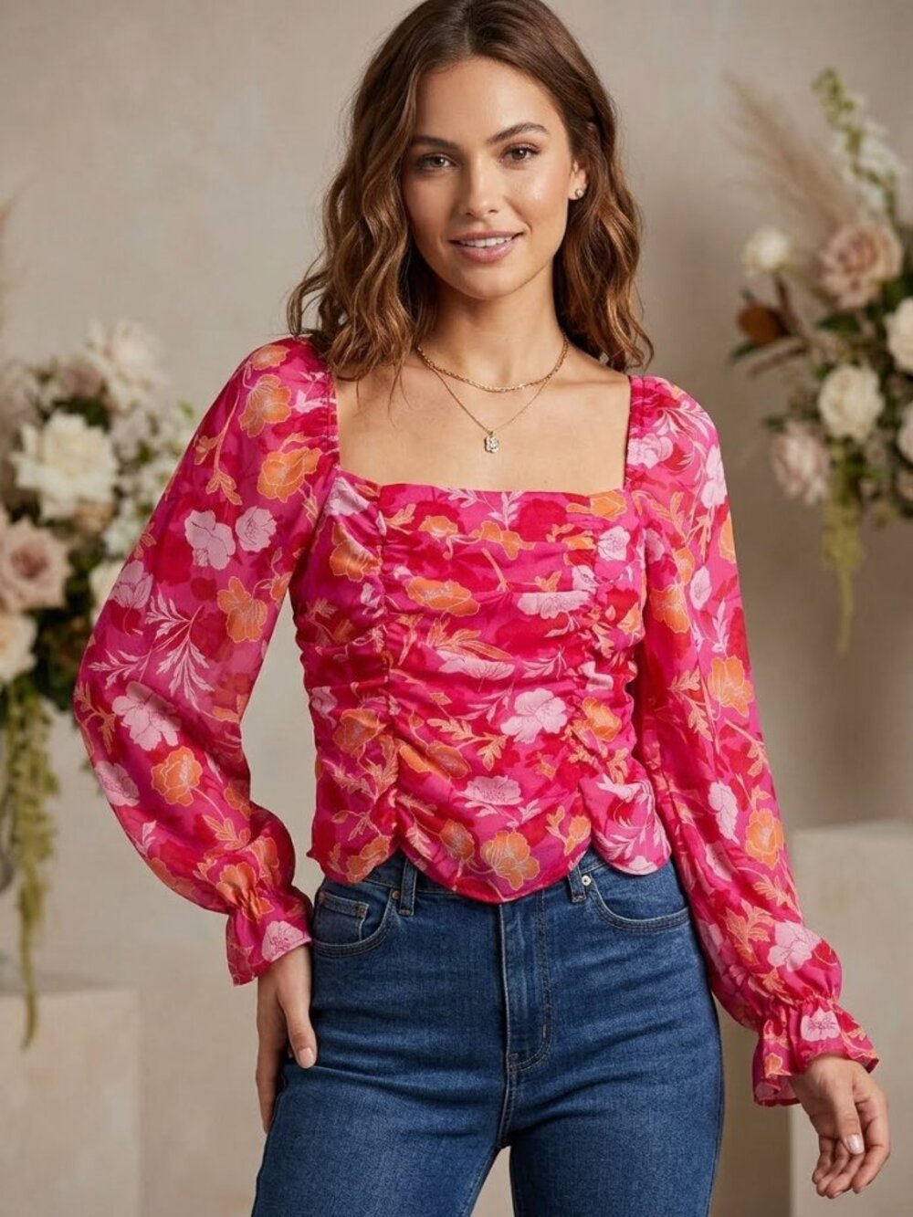 NWT Pleione tropical floral long sleeve top, size S